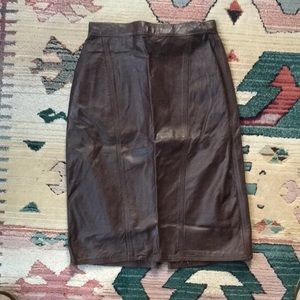 Brown Leather Pencil Skirt 3/4